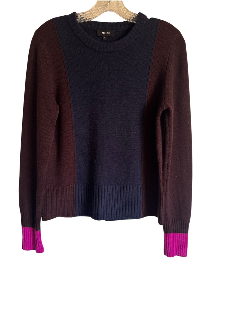 ME+EM Color block Wool Cashmere Crewneck Sweater Minimalist Luxury Size Small